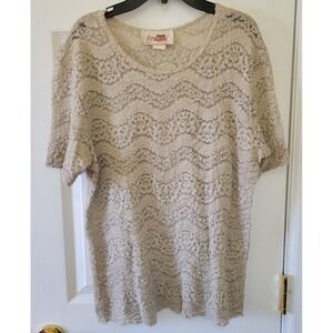 Vintage Tiramisu Top Size Large Oatmeal Lace Floral Stretch Boho Cottagecore
